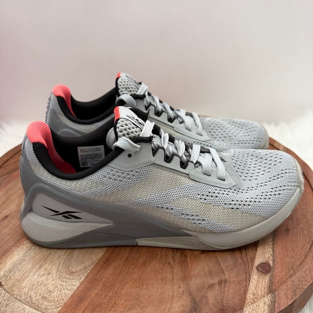 Reebok Women's Light Gray Athletic Sneakers with Coral Accents